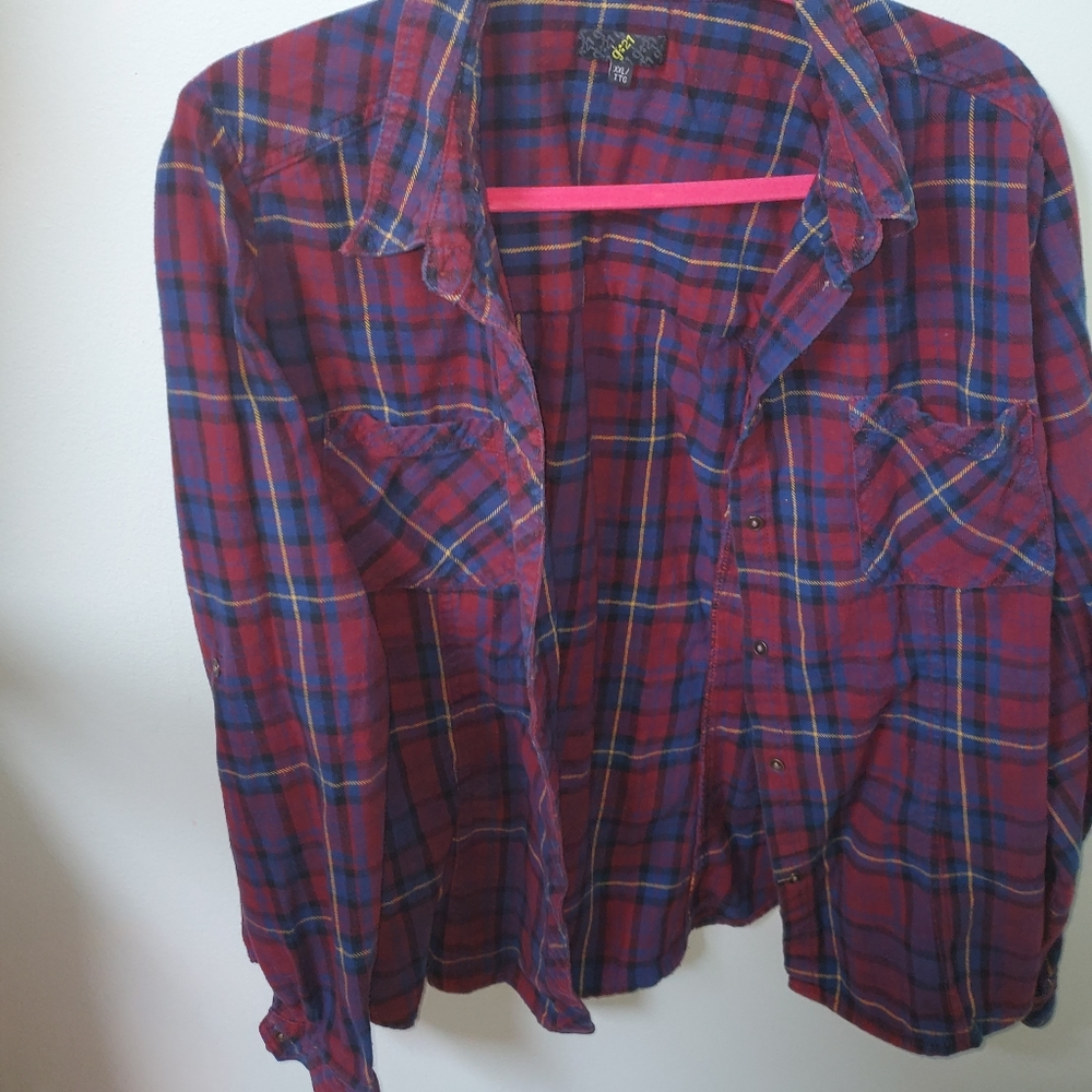 Plaid Flannel Long Sleeve Shirt Cotton XXL